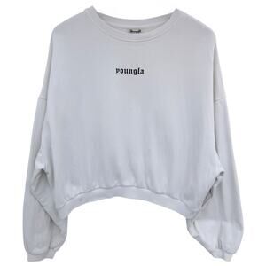 YoungLA Cropped Sweatshirt Womens Small White Oversized Pullover